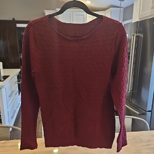 Red Textured Long Sleeve Sweater